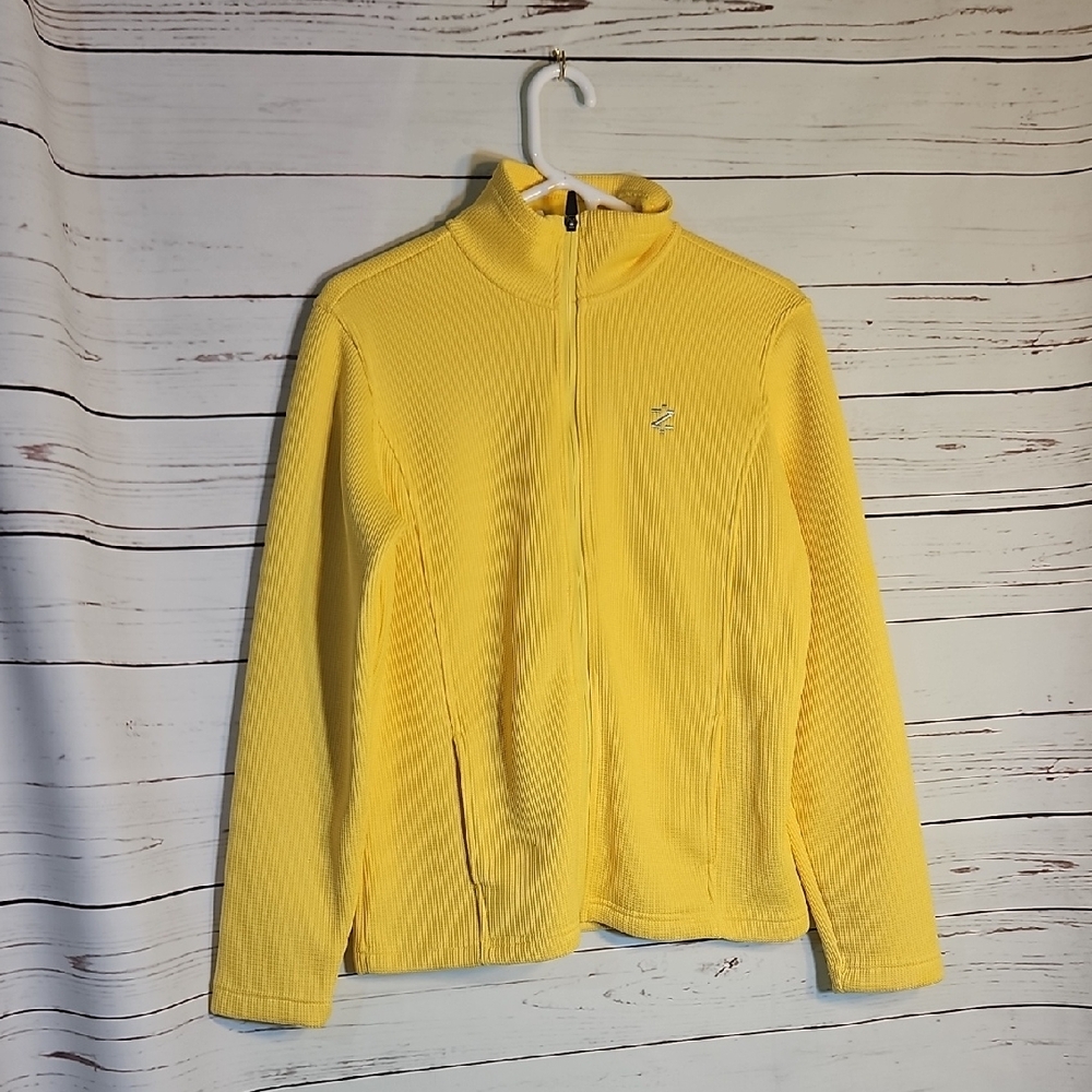 IZOD Yellow‎ Full Zip Jacket Waffle Knit Collared Casual Activewear